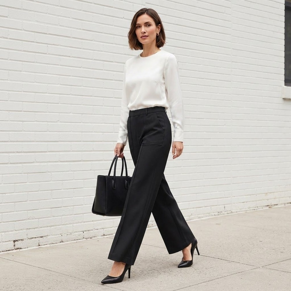 Wide Leg Pants Trousers Womens Medium Black High Rise Workwear 28 x 32 Corporate